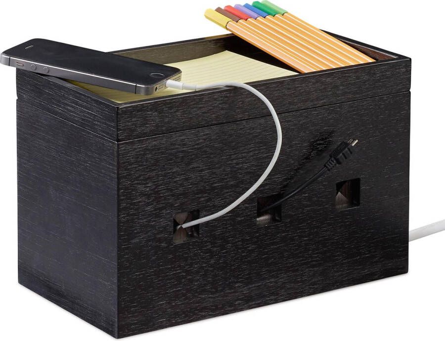 Relaxdays Kabelbox zwart kabelmanagement multi oplaadstation kabelorganizer