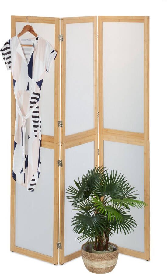 Relaxdays kamerscherm 3-delig paravent bamboe 180 cm room divider inklapbaar