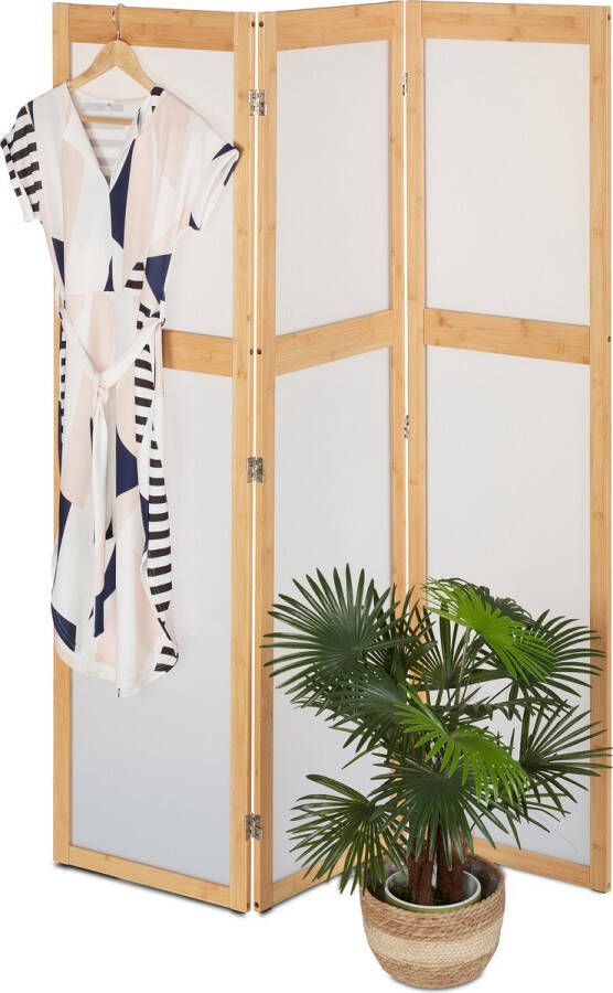 Relaxdays kamerscherm 3-delig paravent bamboe room divider woonkamer kunststof