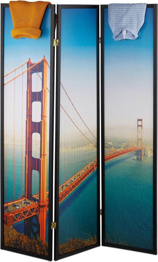 Relaxdays Kamerscherm San Francisco roomdivider 179 x 132 cm scheidingswand hout