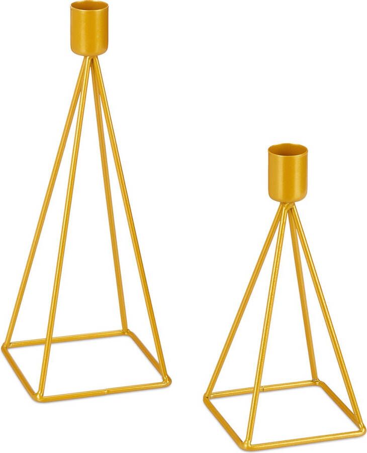 Relaxdays kandelaar set van 2 kaarshouder voor dinerkaarsen modern staand metaal goud