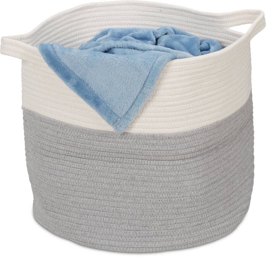Relaxdays katoenen opbergmand speelgoedmand met handvatten wasmand badkamer mand