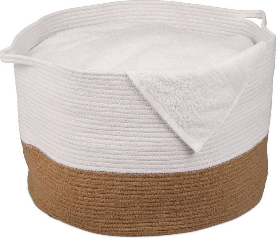 Relaxdays katoenen opbergmand stoffen badkamermand ronde speelgoedmand wasmand boho