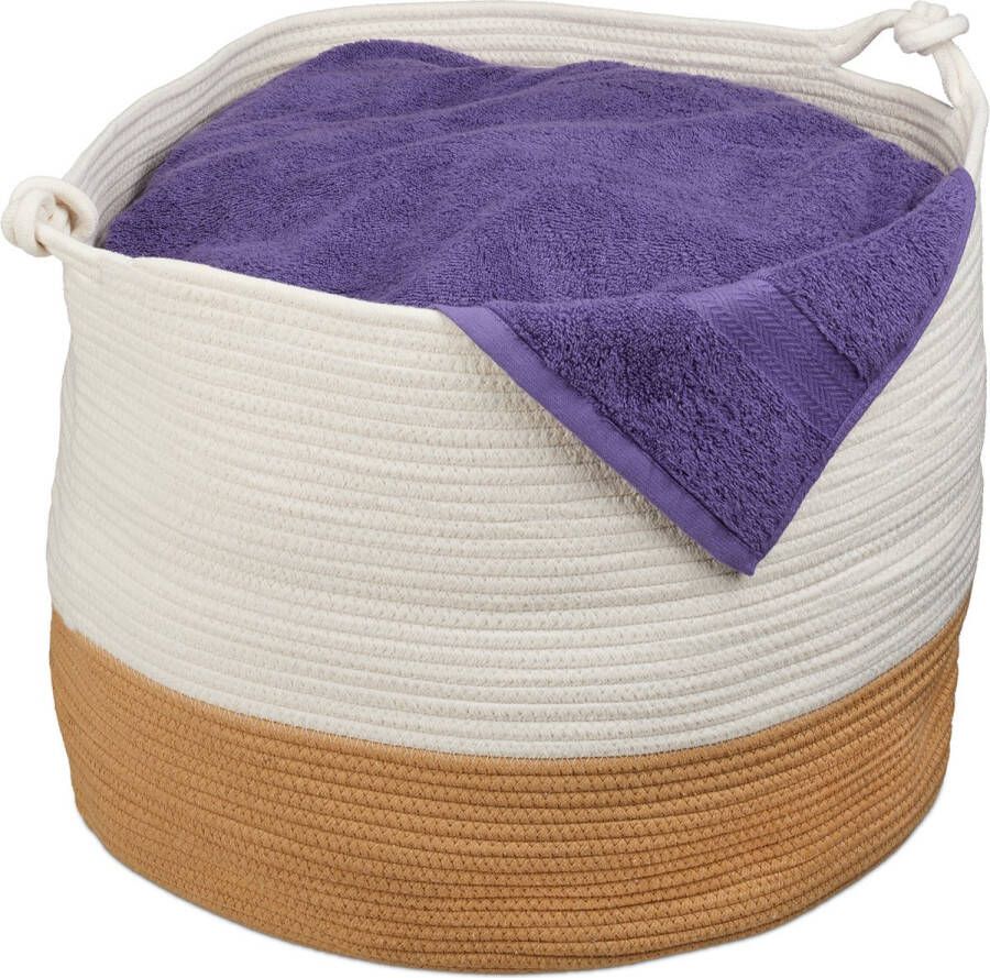 Relaxdays katoenen opbergmand stoffen mand met handgrepen opvouwbare speelgoedmand