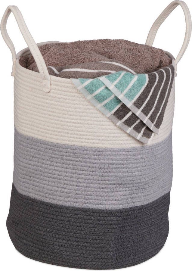 Relaxdays katoenen opbergmand wasmand met handgrepen stoffen speelgoedmand kinderkamer