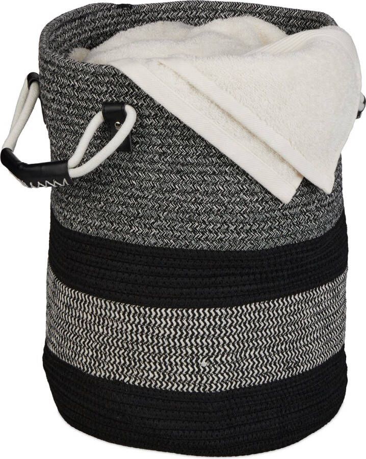 Relaxdays katoenen opbergmand wasmand met handvatten gevlochten speelgoedmand groot
