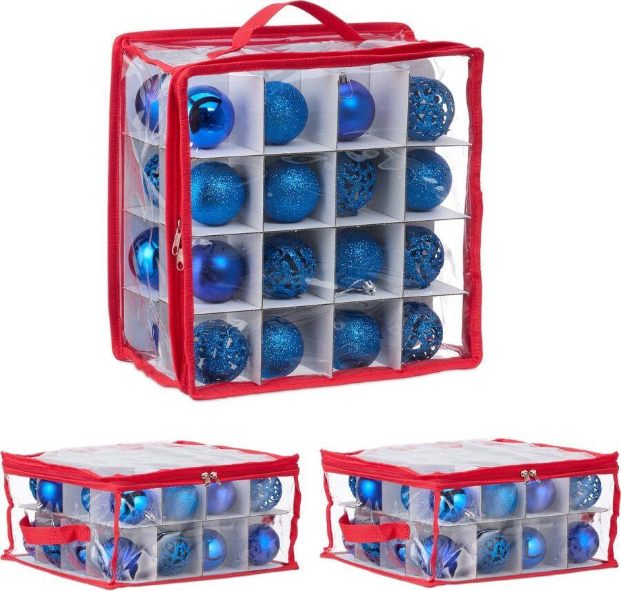 Relaxdays kerstballen opbergbox kerstballen organizer kerst opbergdoos set van 3