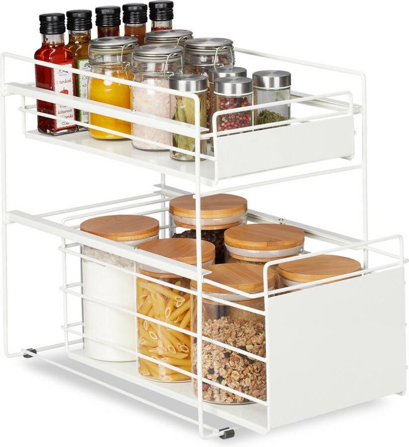 Relaxdays keuken organizer 2 etages opbergrek lades metalen keukenrek wit badkamer