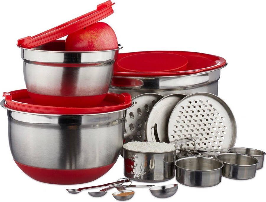 Relaxdays Keukengerei set mengkom met deksel cups keuken accessoires set 17-delig