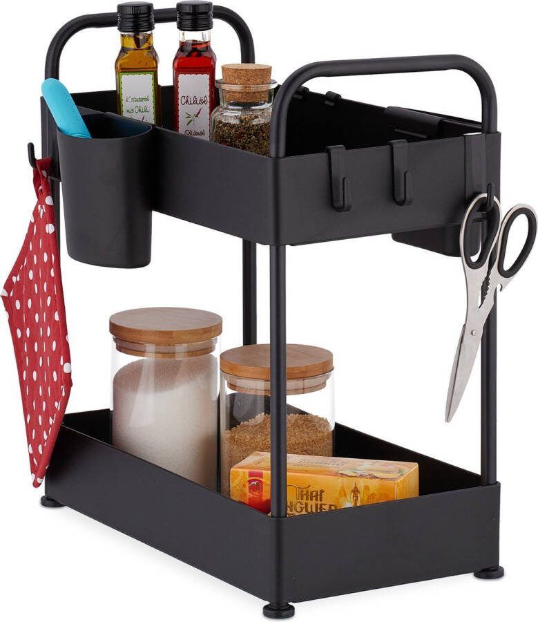 Relaxdays keukenkast organizer 2 etages zwart gootsteenkast organizer met bakjes