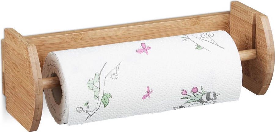 Relaxdays keukenrolhouder wandmodel bamboe wandkeukenrolhouder rolhouder wand hout