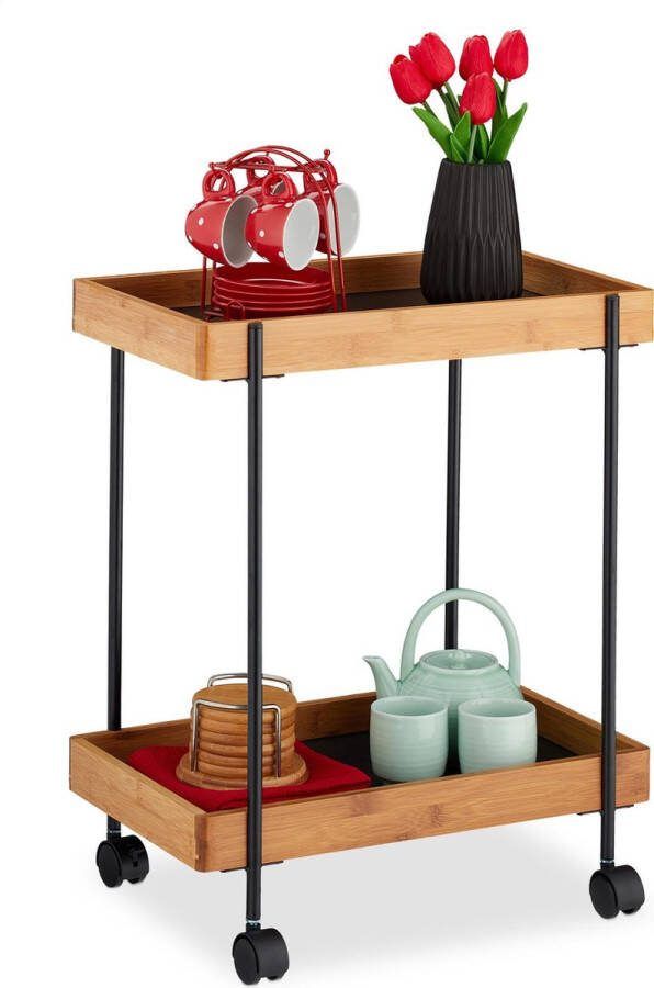 Relaxdays keukentrolley bamboe roltafel keuken serveerwagen 2 etages op wieltjes