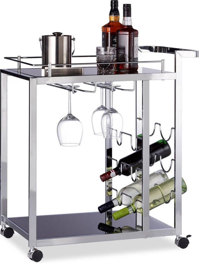 Relaxdays keukentrolley glas design keukenwagen metaal wijnrek serveerwagen zwart