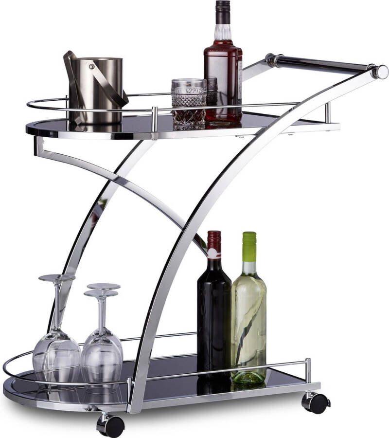 Relaxdays keukentrolley glas rond zwart keukenwagen serveerwagen
