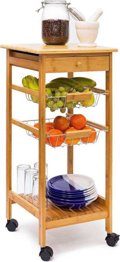 Relaxdays keukentrolley JAMES S 2 manden keukenwagen bamboe serveerwagen trolley