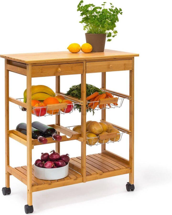 Relaxdays keukentrolley JAMES XXL keukenwagen bamboe serveerwagen trolley