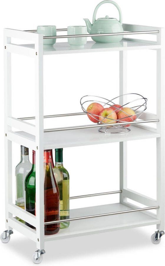 Relaxdays keukentrolley met 3 etages wit roltafel serveerwagen theewagem