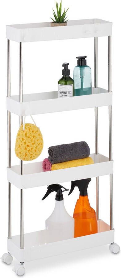 Relaxdays keukentrolley op wieltjes smalle badkamer trolley kunststof opbergrek wit