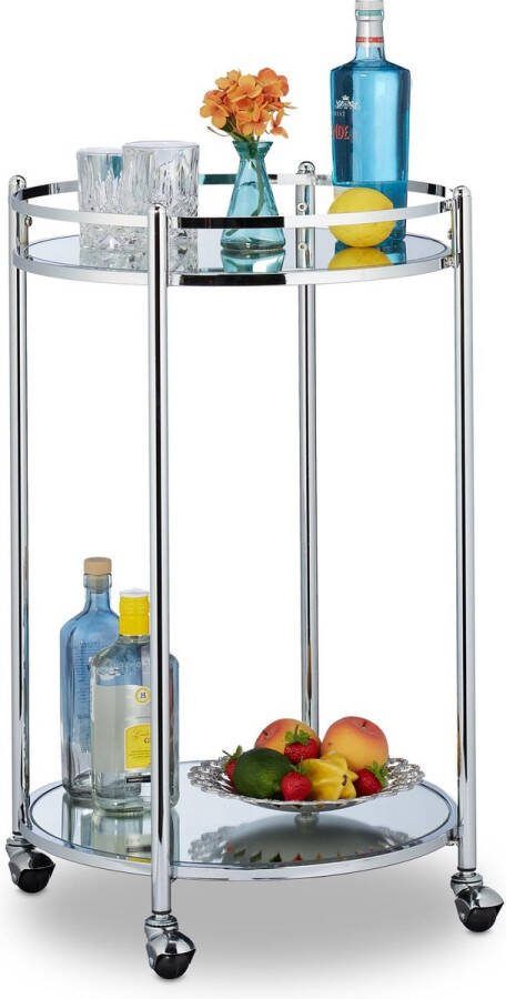 Relaxdays keukentrolley rond serveerwagen metaal roltafel zilver met 2 etages