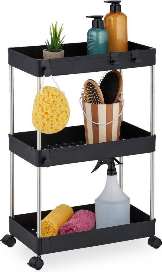 Relaxdays keukentrolley smal 2 wielen met rem badkamertrolley keukenrek kunststof