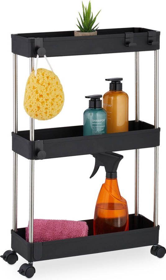 Relaxdays keukentrolley smal 62 cm hoog met rem badkamerrek kunststof zwart