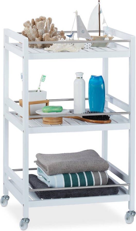 Relaxdays keukentrolley wit roltafel serveerwagen theewagen trolley 3 etages