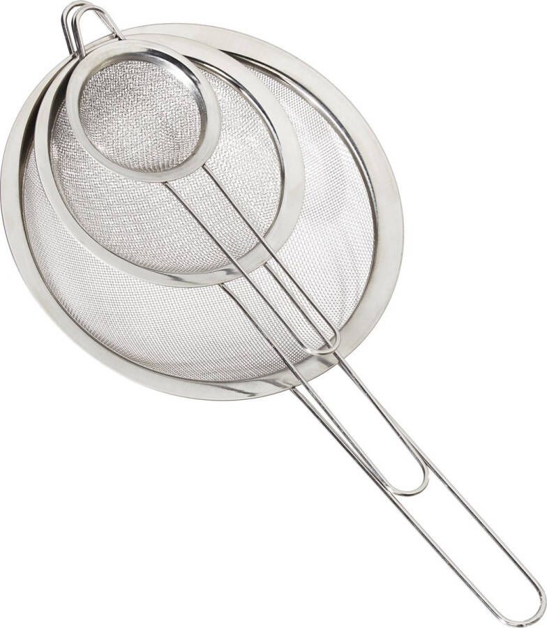 Relaxdays keukenzeef set van 3 stuks zeef bolzeef edelstaal meel zilver