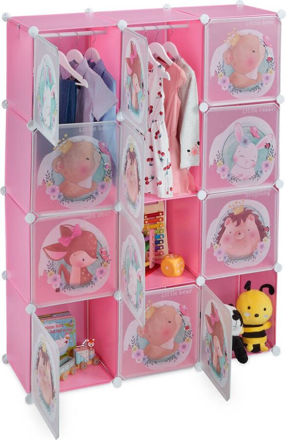 Relaxdays kinderkast 2 kledingroedes kledingkast kinderen modulaire kast roze