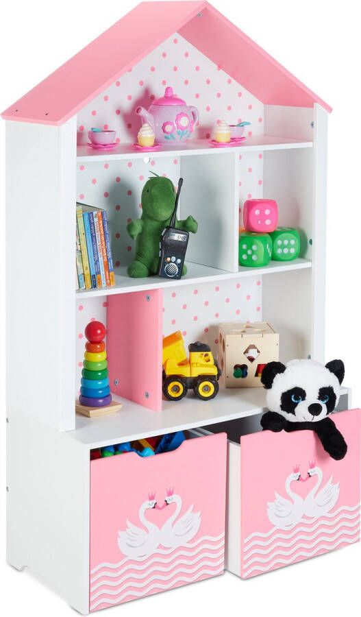 Relaxdays kinderkast met dakje speelgoedkast vakken kinderboekenkast opbergkast huis