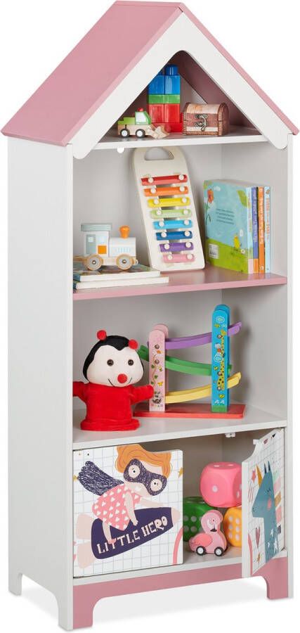 Relaxdays kinderkast roze speelgoedkast opbergkast speelgoed smalle kinderboekenkast