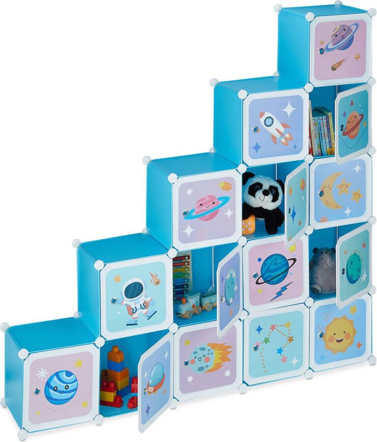 Relaxdays kinderkast speelgoed 15 vakken opbergkast kinderkamer ondiep boeken baby