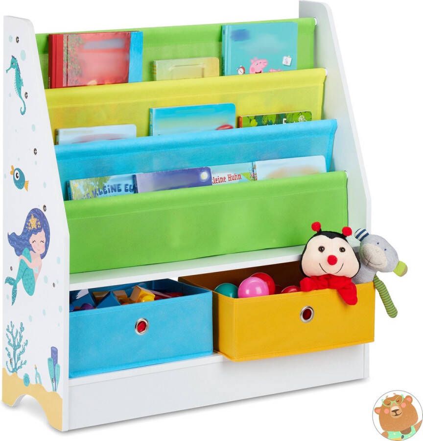 Relaxdays kinderkast voor speelgoed kinderboekenkast met 2 kisten boekenrek kastje B