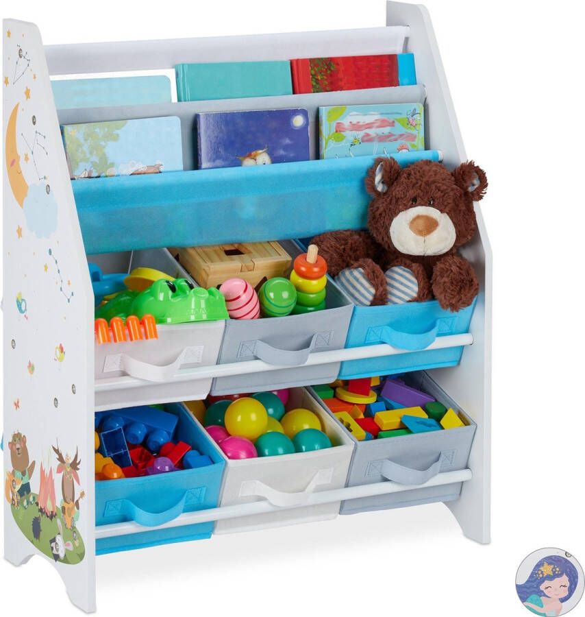 Relaxdays kinderkast voor speelgoed kinderboekenkast met 6 kisten boekenrek kastje A