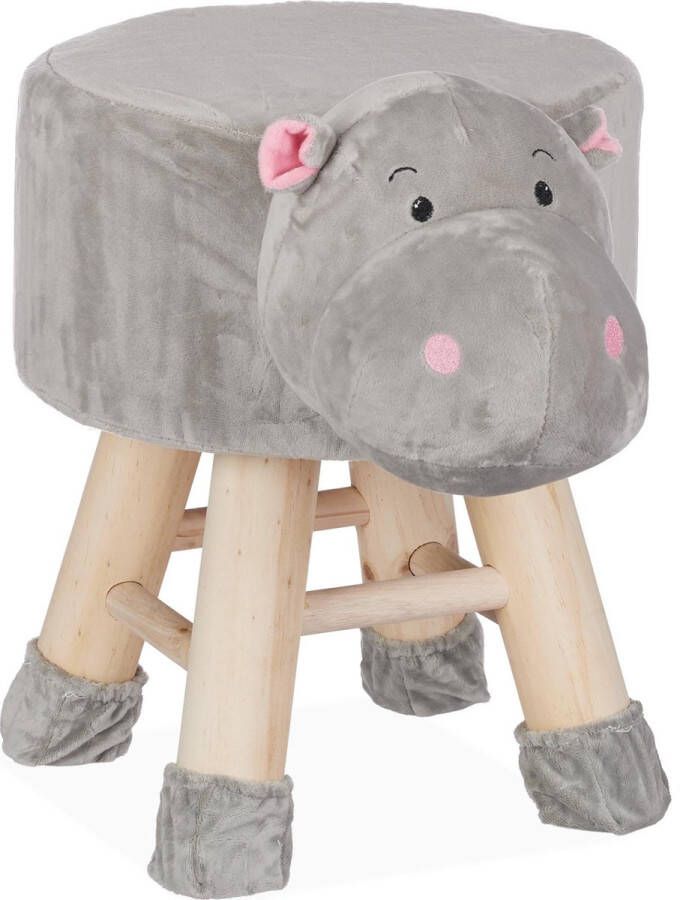 Relaxdays Kinderkruk kinderpoef decoratie hocker met pootjes dieren design Nijlpaard