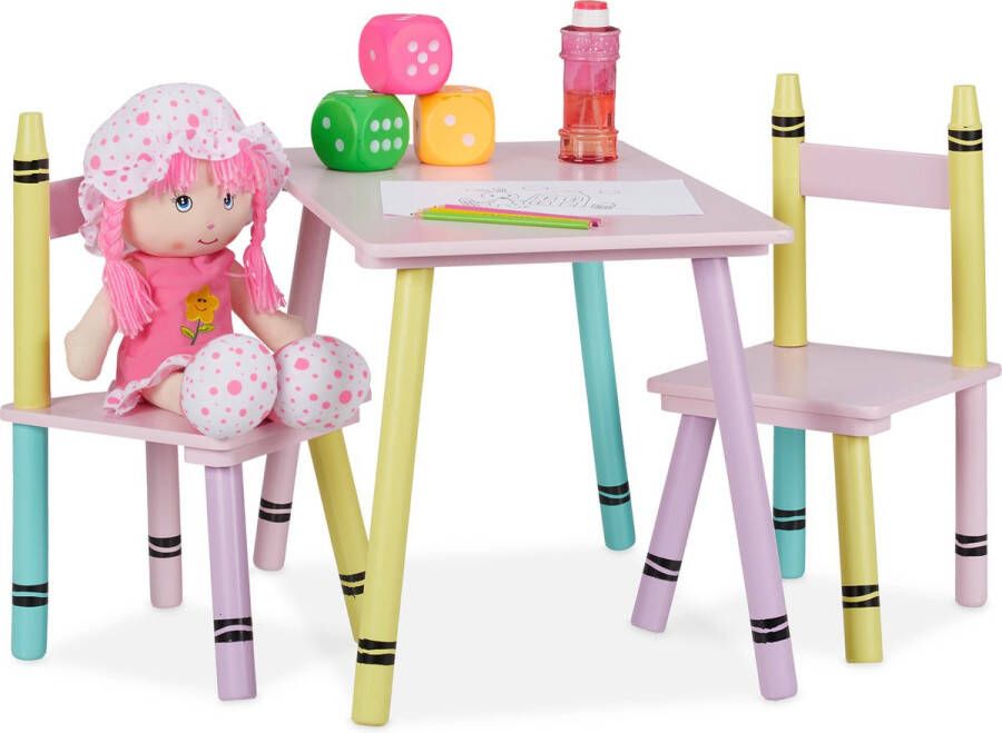 Relaxdays kindertafel en 2 stoeltjes speeltafel hout tekentafel kinderen speelhoek