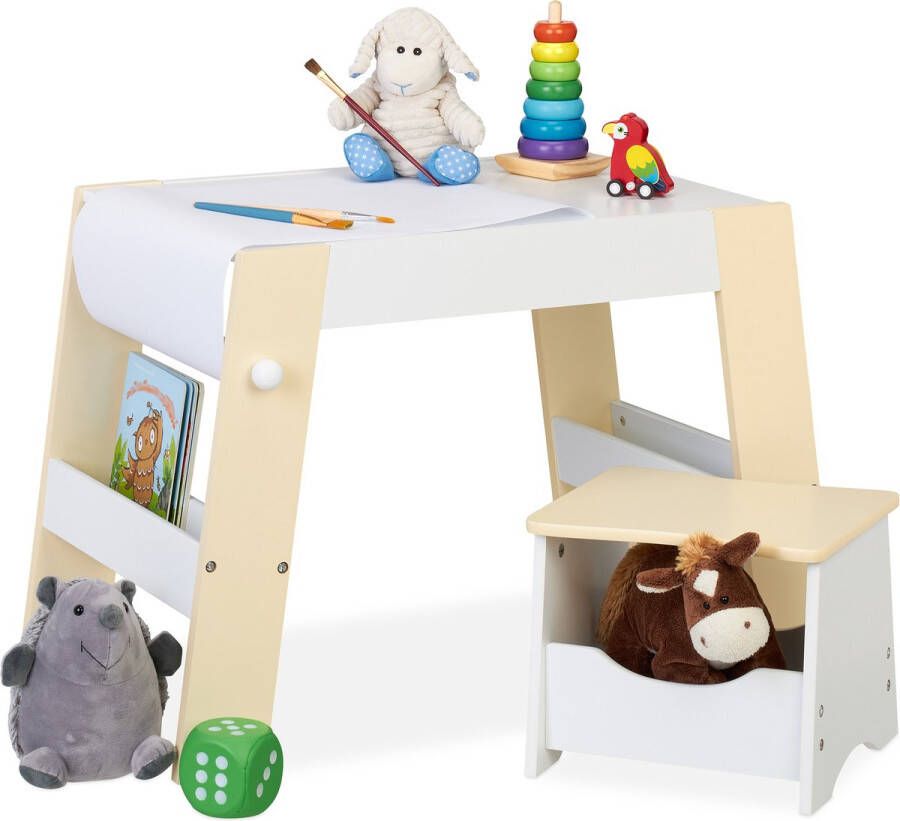 Relaxdays kindertafel en stoeltje speeltafel met kinderkruk knutseltafel speelhoek