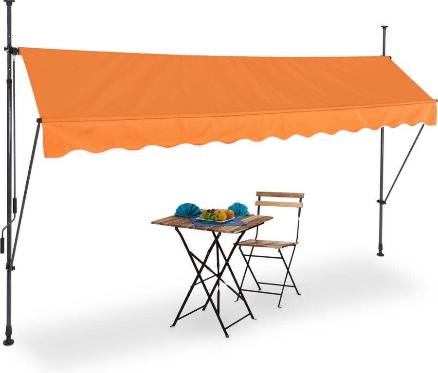 Relaxdays klem-zonwering balkon zonder boren zonnescherm verstelbaar oranje 350 x 120 cm