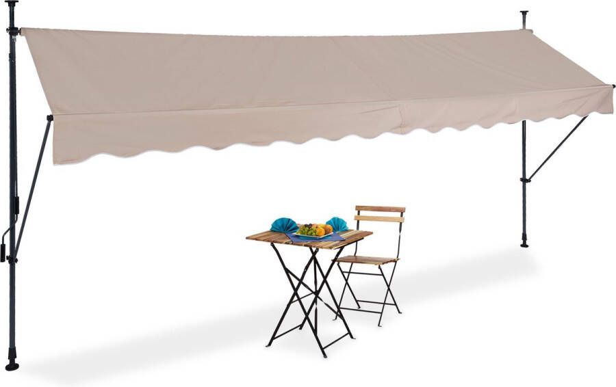 Relaxdays klem zonwering met zwengel uitklapluifel verstelbaar klem-markies zand 400 x 120 cm