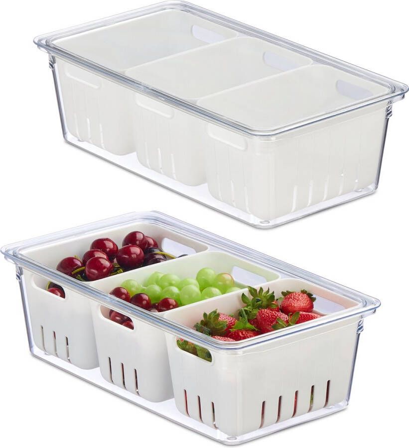 Relaxdays koelkast organizer set van 2 frigo organizer met deksel voor groente