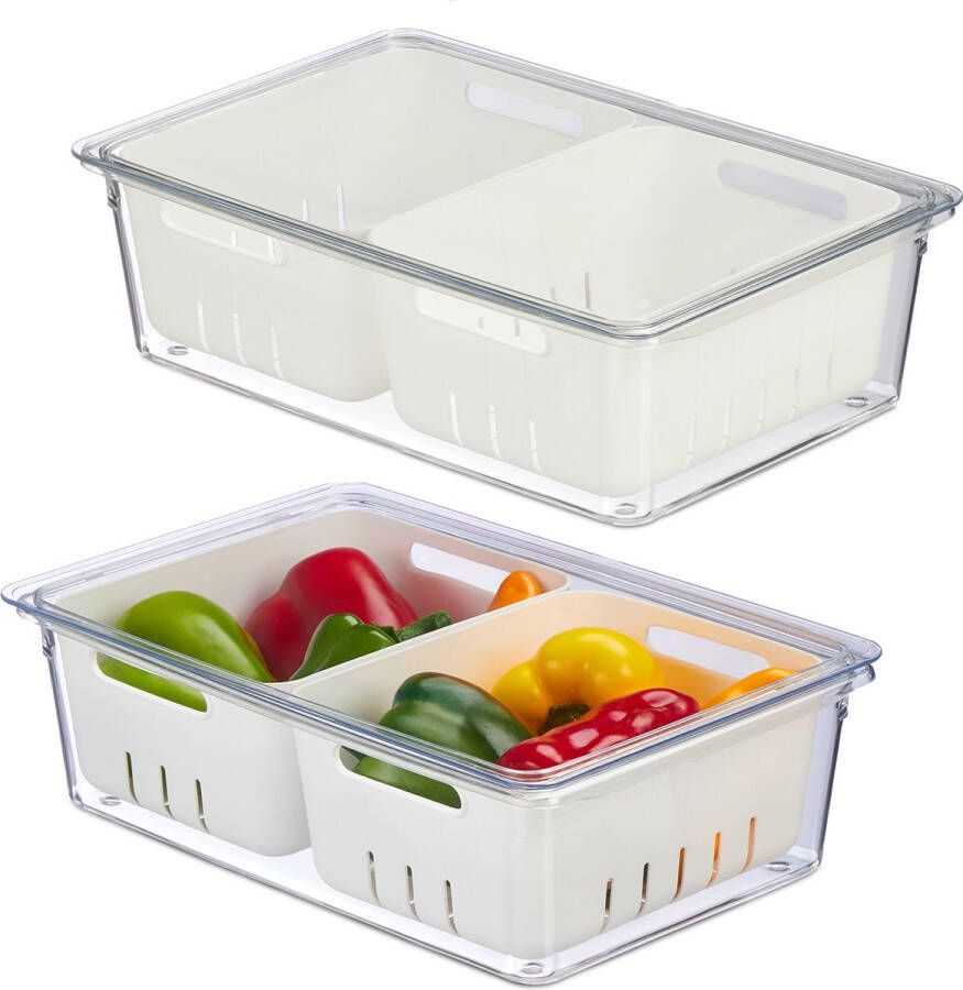 Relaxdays koelkast organizer set van 2 koelkast bakjes fruit bakjes voorraadkast