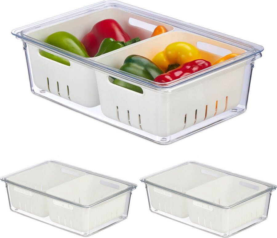Relaxdays koelkast organizer set van 3- koelkast bakjes fruit bakjes voorraadkast