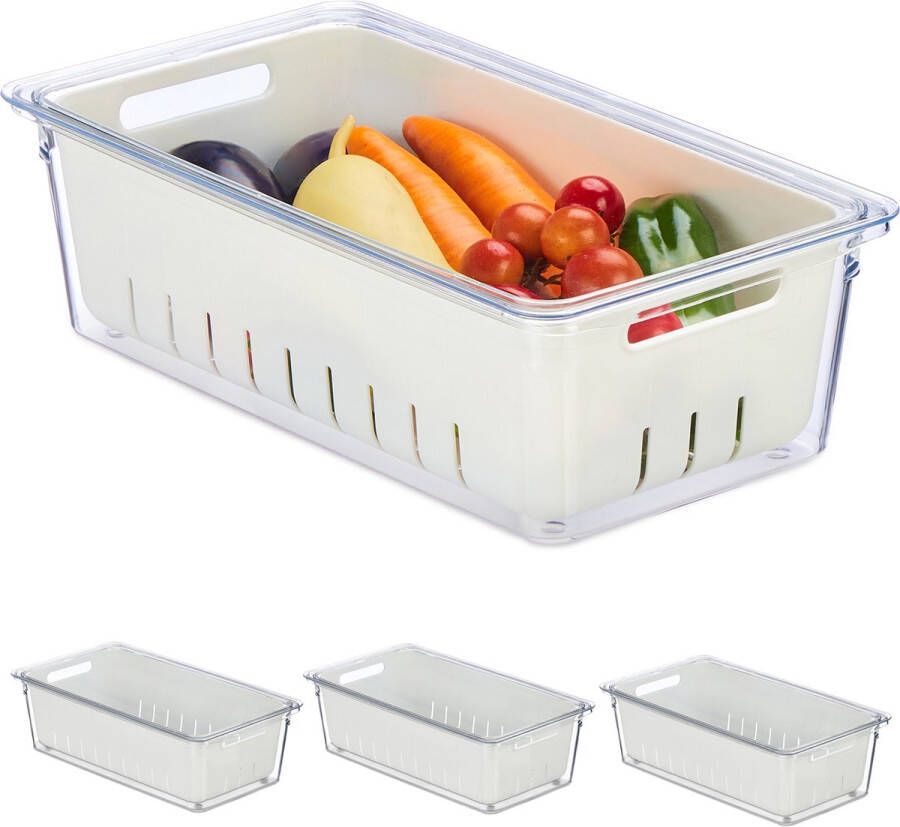 Relaxdays koelkast organizer set van 4 ijskast organizer fruitbakjes met deksel