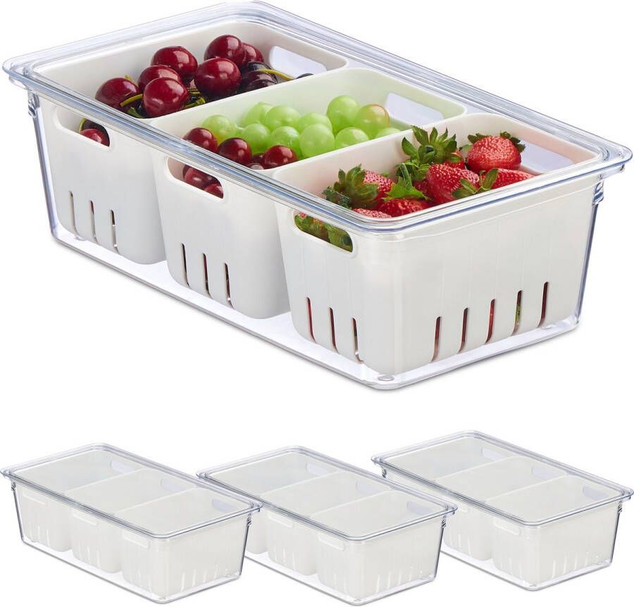 Relaxdays koelkast organizer set van 4 kunststof frigo organizer groente en fruit