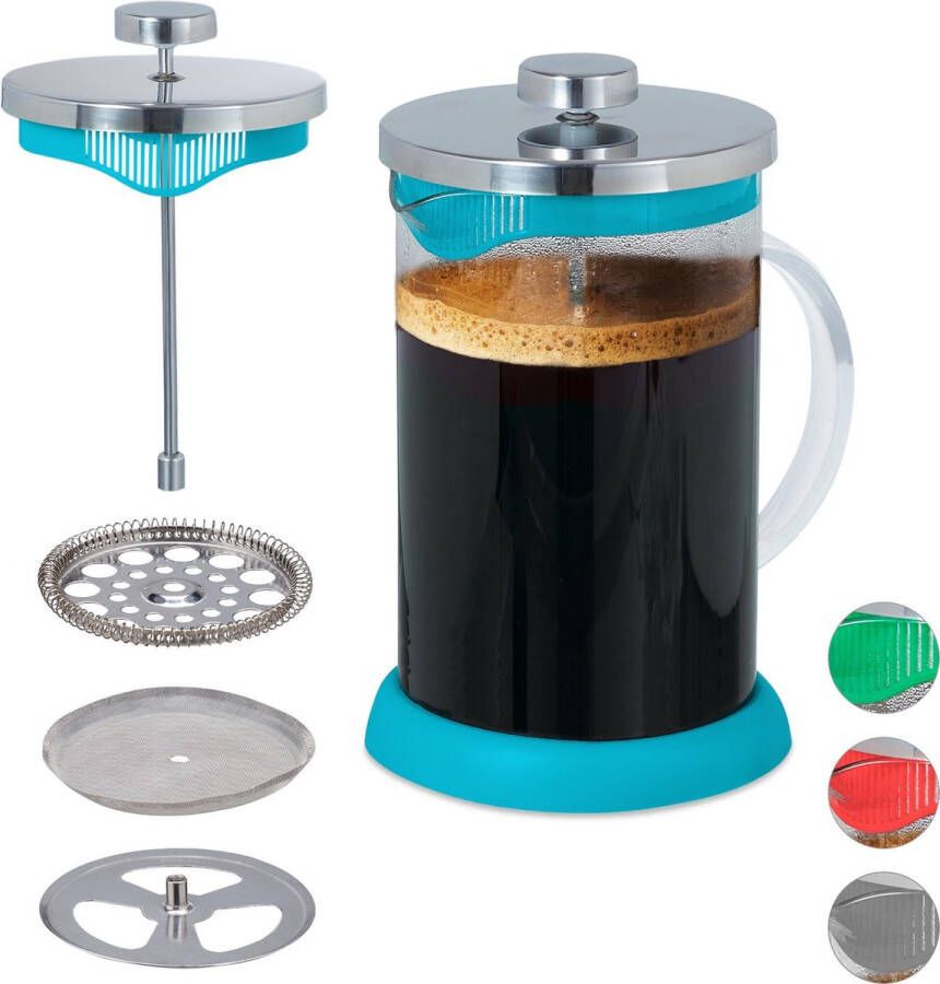 Relaxdays koffiemaker glas cafetiere coffee maker theemaker 800 ml kunststof blauw