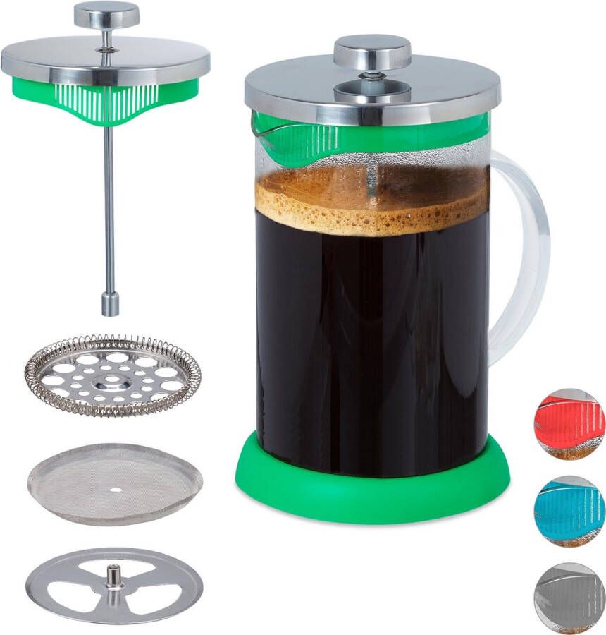 Relaxdays koffiemaker glas cafetiere coffee maker theemaker 800 ml kunststof groen