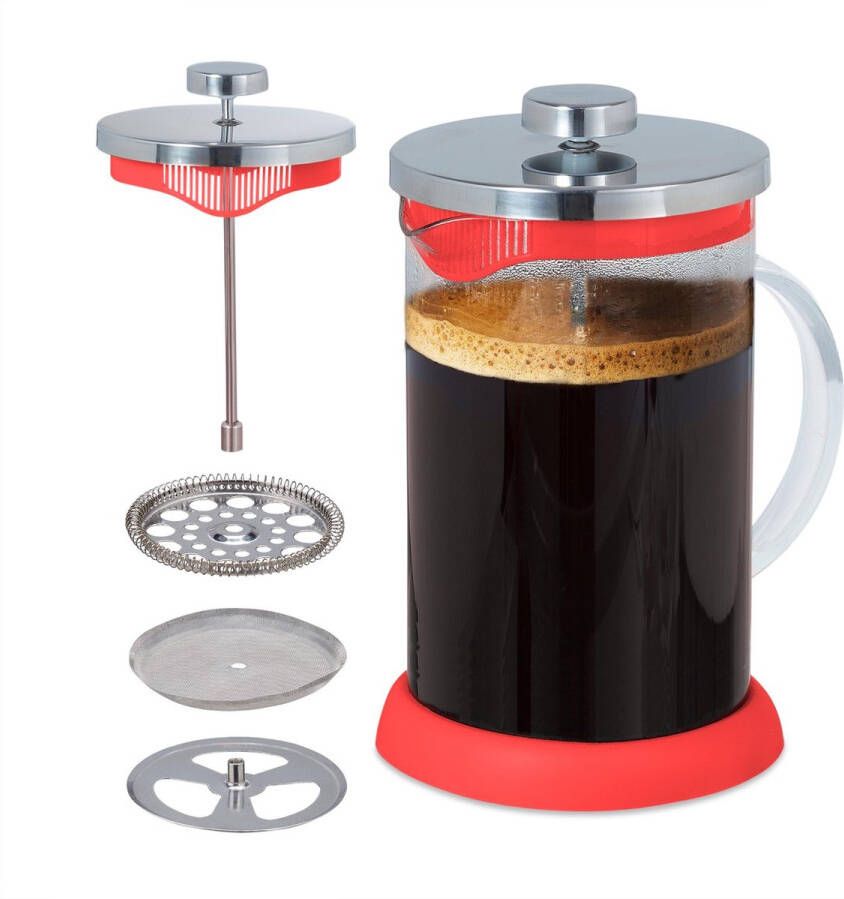 Relaxdays koffiemaker glas cafetiere coffee maker theemaker 800 ml kunststof rood