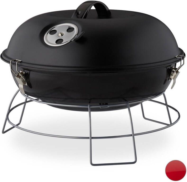 Relaxdays Kogelbarbecue houtskoolbarbecue kogelgrill deksel rond draagbaar rood