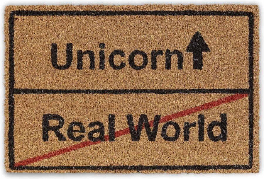 Relaxdays kokosmat Unicorn deurmat schoonloopmat kokosvezels PVC naturel-zwart