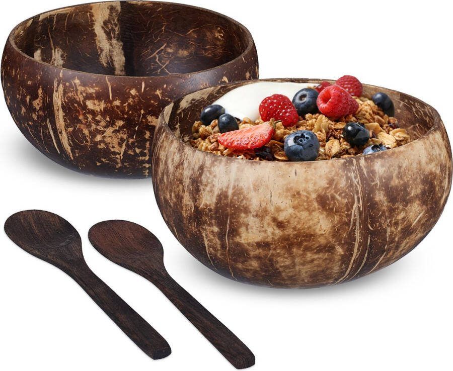 Relaxdays koksnoot kom 13 cm ontbijtkom muesli poke bowl kom smoothie kom