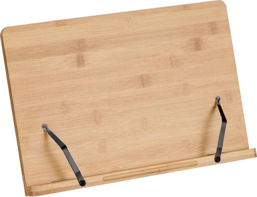 Relaxdays kookboekstandaard bamboe verstelbaar 7 standen 24 5 x 39 cm voor tablets